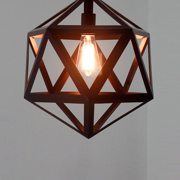 Contemporary Industrial Polygonal Diamond Iron Frame 1-Light Pendant Light For Living Room