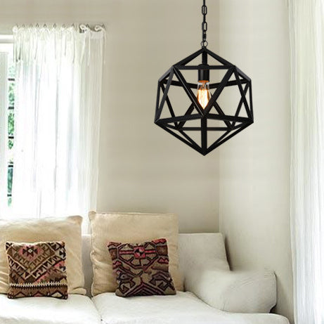 Contemporary Industrial Polygonal Diamond Iron Frame 1-Light Pendant Light For Living Room