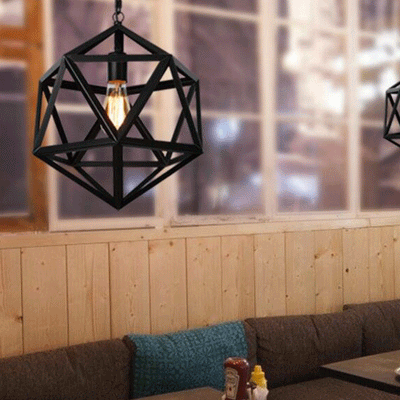 Contemporary Industrial Polygonal Diamond Iron Frame 1-Light Pendant Light For Living Room