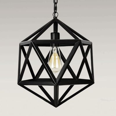 Contemporary Industrial Polygonal Diamond Iron Frame 1-Light Pendant Light For Living Room