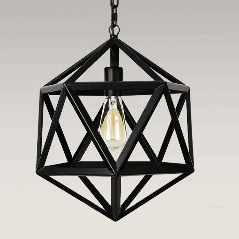 Contemporary Industrial Polygonal Diamond Iron Frame 1-Light Pendant Light For Living Room