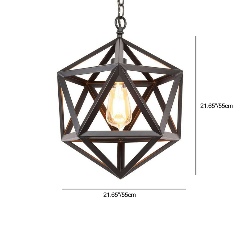 Contemporary Industrial Polygonal Diamond Iron Frame 1-Light Pendant Light For Living Room