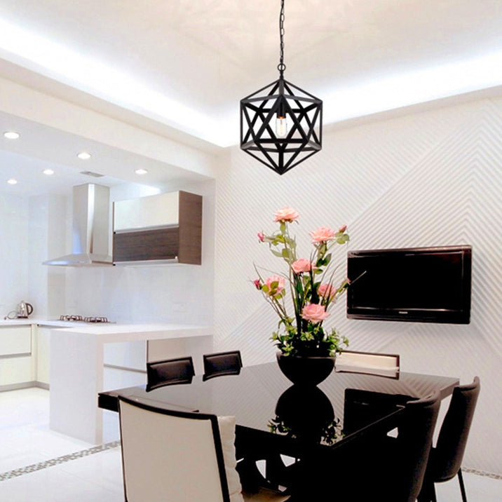 Contemporary Industrial Polygonal Diamond Iron Frame 1-Light Pendant Light For Living Room