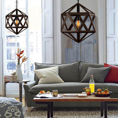 Contemporary Industrial Polygonal Diamond Iron Frame 1-Light Pendant Light For Living Room