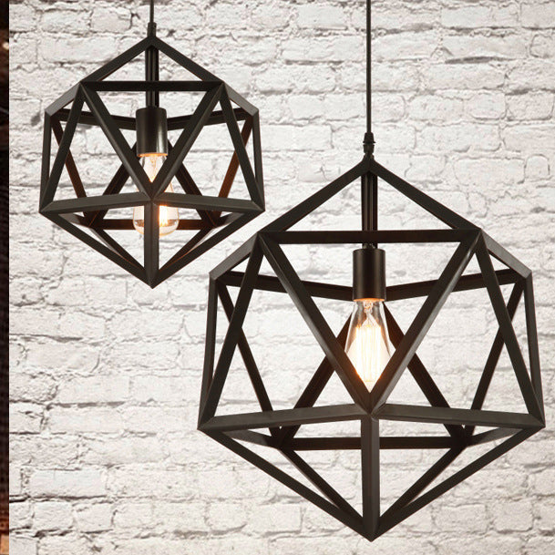 Contemporary Industrial Polygonal Diamond Iron Frame 1-Light Pendant Light For Living Room