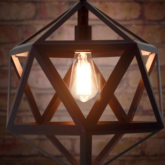 Contemporary Industrial Polygonal Diamond Iron Frame 1-Light Pendant Light For Living Room