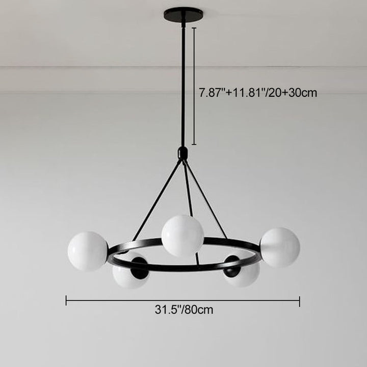 Moderner minimalistischer runder Kugel-Eisenrahmen Glas-Schirm 5-Licht Kronleuchter für Wohnzimmer 