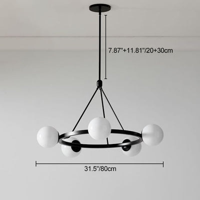 Modern Minimalist Round Orb Iron Frame Glass Shade 5-Light Chandelier For Living Room