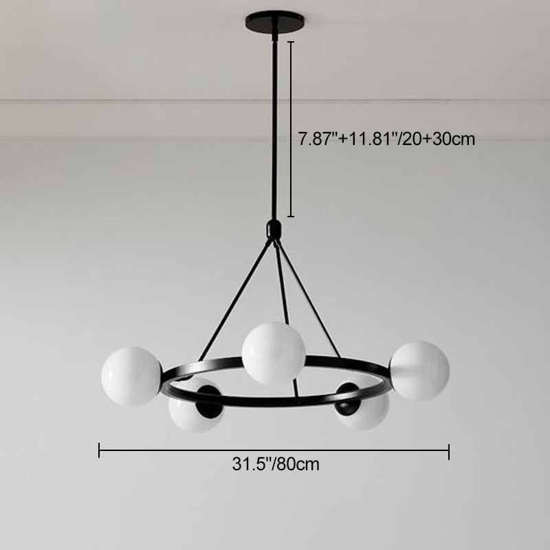 Modern Minimalist Round Orb Iron Frame Glass Shade 5-Light Chandelier For Living Room
