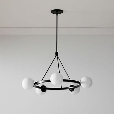 Modern Minimalist Round Orb Iron Frame Glass Shade 5-Light Chandelier For Living Room