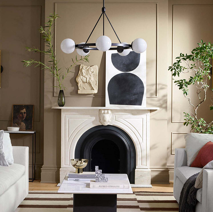 Modern Minimalist Round Orb Iron Frame Glass Shade 5-Light Chandelier For Living Room