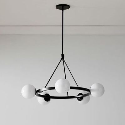 Modern Minimalist Round Orb Iron Frame Glass Shade 5-Light Chandelier For Living Room