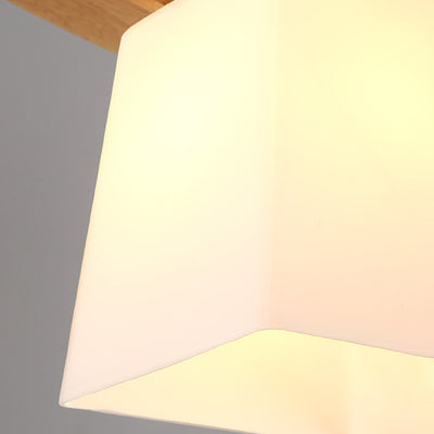 Contemporary Nordic Rectangular Trapezoidal Glass Shade Wooden Frame 3-Light Island Light Chandelier For Dining Room