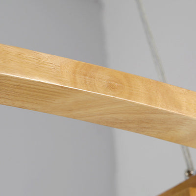 Contemporary Nordic Rectangular Trapezoidal Glass Shade Wooden Frame 3-Light Island Light Chandelier For Dining Room