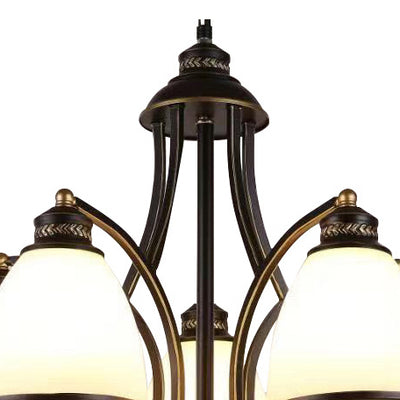 Contemporary Retro Branch Round Cup Shape Glass Shade Metal Frame 3/6/8 Light Chandelier For Living Room
