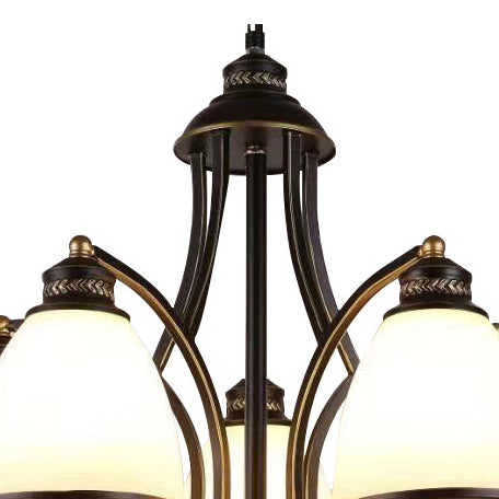 Contemporary Retro Branch Round Cup Shape Glass Shade Metal Frame 3/6/8 Light Chandelier For Living Room