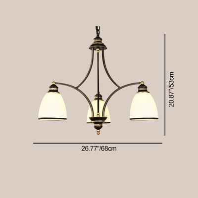 Contemporary Retro Branch Round Cup Shape Glass Shade Metal Frame 3/6/8 Light Chandelier For Living Room