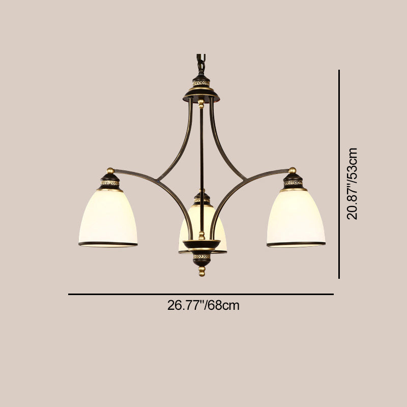 Contemporary Retro Branch Round Cup Shape Glass Shade Metal Frame 3/6/8 Light Chandelier For Living Room