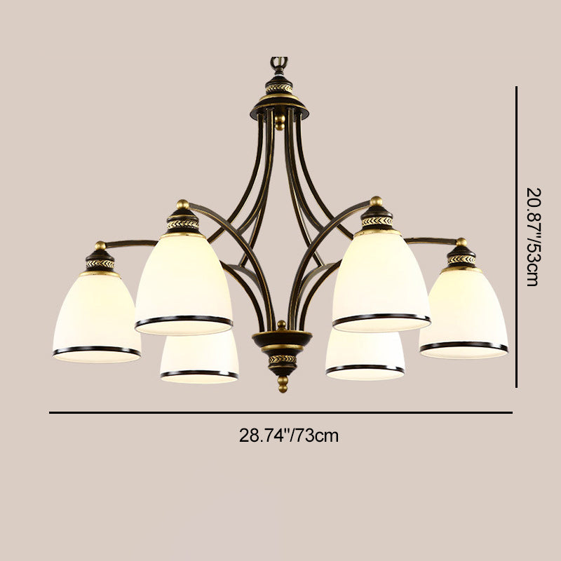 Contemporary Retro Branch Round Cup Shape Glass Shade Metal Frame 3/6/8 Light Chandelier For Living Room