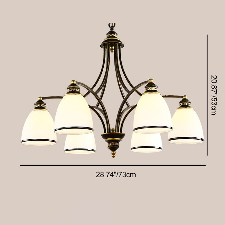 Contemporary Retro Branch Round Cup Shape Glass Shade Metal Frame 3/6/8 Light Chandelier For Living Room