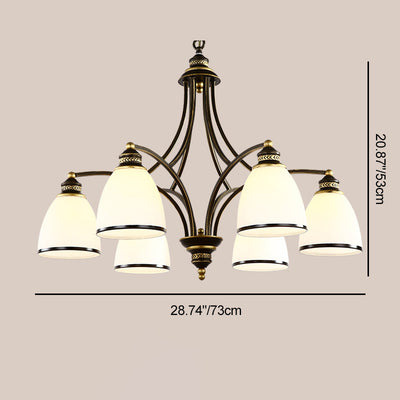 Contemporary Retro Branch Round Cup Shape Glass Shade Metal Frame 3/6/8 Light Chandelier For Living Room