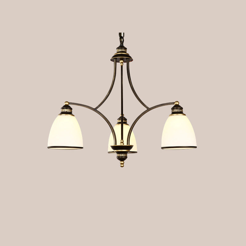 Contemporary Retro Branch Round Cup Shape Glass Shade Metal Frame 3/6/8 Light Chandelier For Living Room