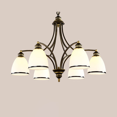 Contemporary Retro Branch Round Cup Shape Glass Shade Metal Frame 3/6/8 Light Chandelier For Living Room