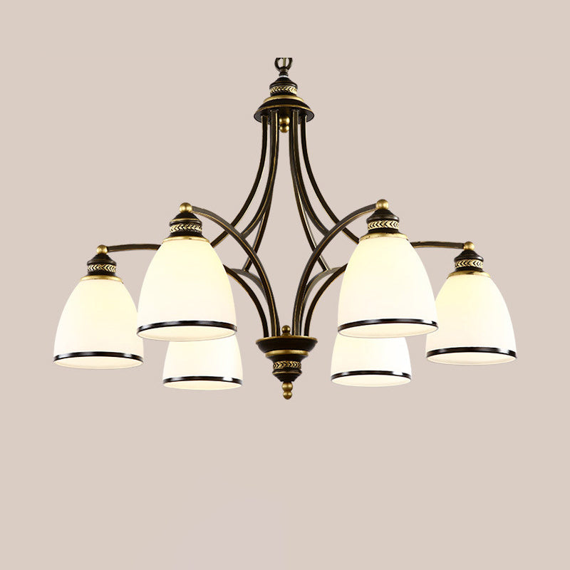 Contemporary Retro Branch Round Cup Shape Glass Shade Metal Frame 3/6/8 Light Chandelier For Living Room