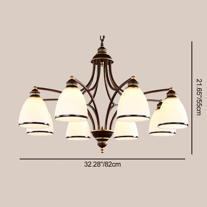 Contemporary Retro Branch Round Cup Shape Glass Shade Metal Frame 3/6/8 Light Chandelier For Living Room