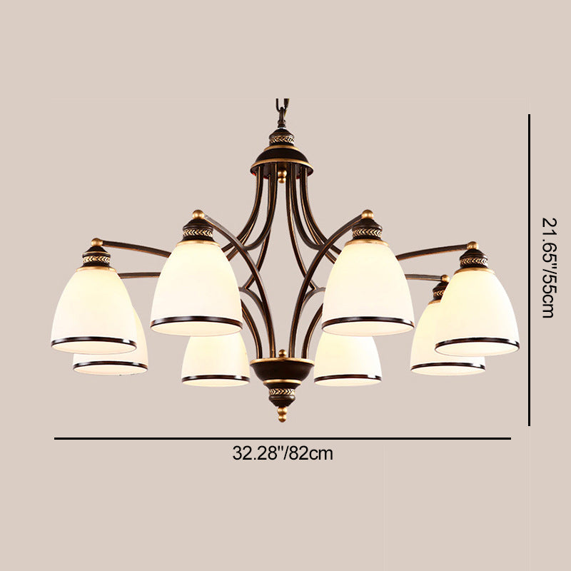 Contemporary Retro Branch Round Cup Shape Glass Shade Metal Frame 3/6/8 Light Chandelier For Living Room
