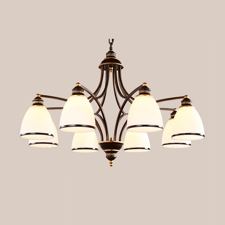 Contemporary Retro Branch Round Cup Shape Glass Shade Metal Frame 3/6/8 Light Chandelier For Living Room