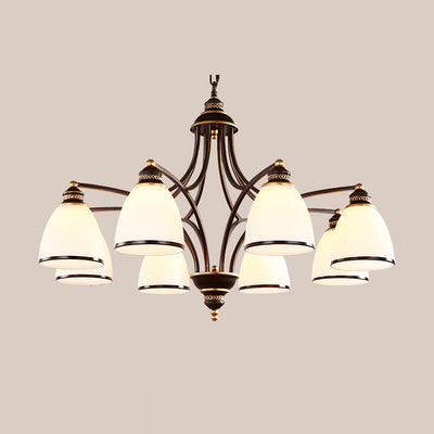 Contemporary Retro Branch Round Cup Shape Glass Shade Metal Frame 3/6/8 Light Chandelier For Living Room