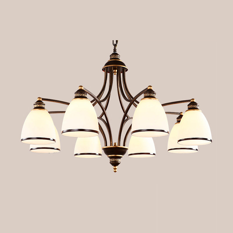 Contemporary Retro Branch Round Cup Shape Glass Shade Metal Frame 3/6/8 Light Chandelier For Living Room