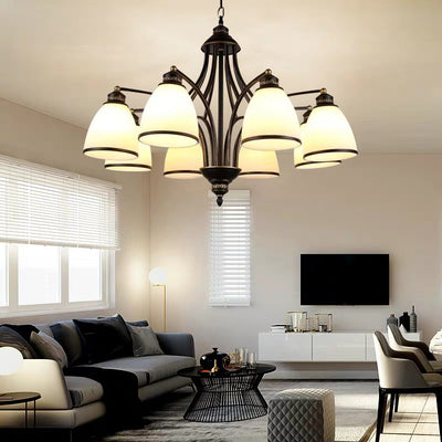 Contemporary Retro Branch Round Cup Shape Glass Shade Metal Frame 3/6/8 Light Chandelier For Living Room