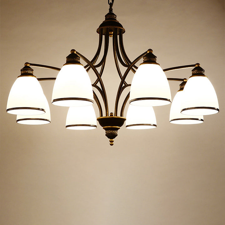 Contemporary Retro Branch Round Cup Shape Glass Shade Metal Frame 3/6/8 Light Chandelier For Living Room