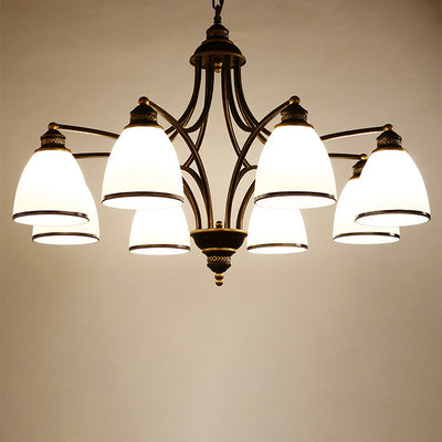 Contemporary Retro Branch Round Cup Shape Glass Shade Metal Frame 3/6/8 Light Chandelier For Living Room