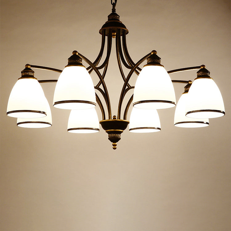 Contemporary Retro Branch Round Cup Shape Glass Shade Metal Frame 3/6/8 Light Chandelier For Living Room
