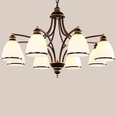 Contemporary Retro Branch Round Cup Shape Glass Shade Metal Frame 3/6/8 Light Chandelier For Living Room