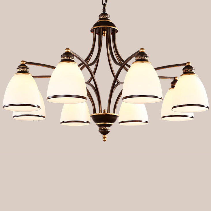 Contemporary Retro Branch Round Cup Shape Glass Shade Metal Frame 3/6/8 Light Chandelier For Living Room