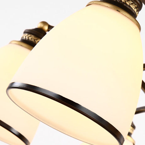 Contemporary Retro Branch Round Cup Shape Glass Shade Metal Frame 3/6/8 Light Chandelier For Living Room