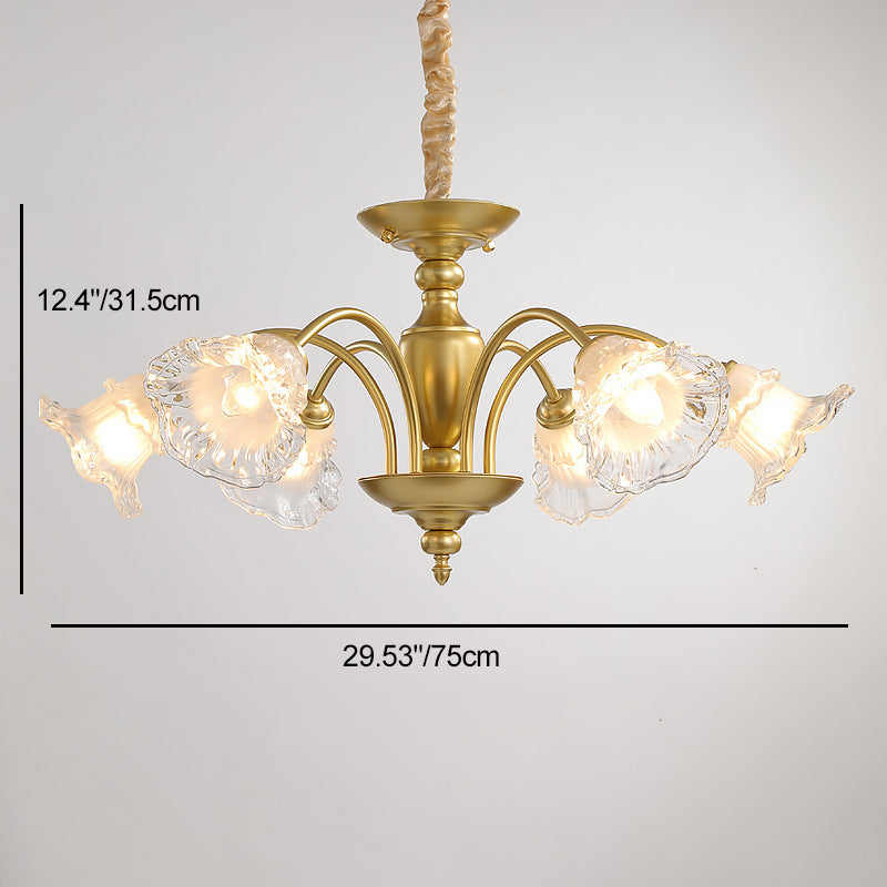 Traditional French Branch Curved Rod Flared Flower Iron Glass 5/6/8/10 Light Chandelier For Living Room