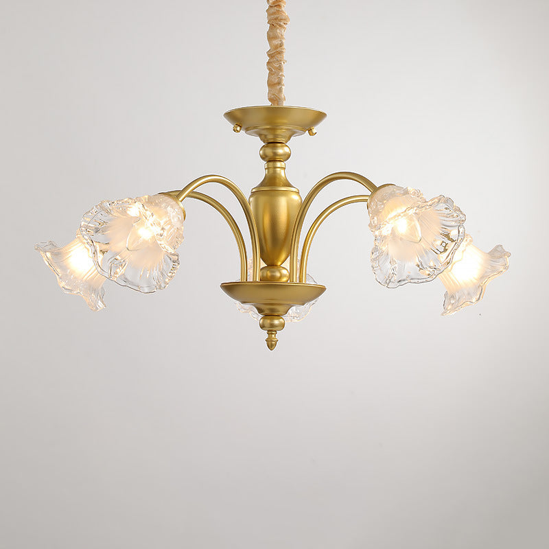 Traditional French Branch Curved Rod Flared Flower Iron Glass 5/6/8/10 Light Chandelier For Living Room