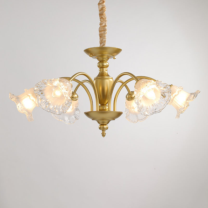 Traditional French Branch Curved Rod Flared Flower Iron Glass 5/6/8/10 Light Chandelier For Living Room