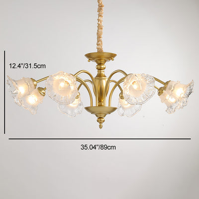 Traditional French Branch Curved Rod Flared Flower Iron Glass 5/6/8/10 Light Chandelier For Living Room