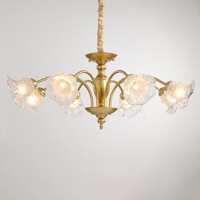 Traditional French Branch Curved Rod Flared Flower Iron Glass 5/6/8/10 Light Chandelier For Living Room
