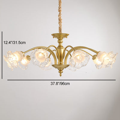 Traditional French Branch Curved Rod Flared Flower Iron Glass 5/6/8/10 Light Chandelier For Living Room
