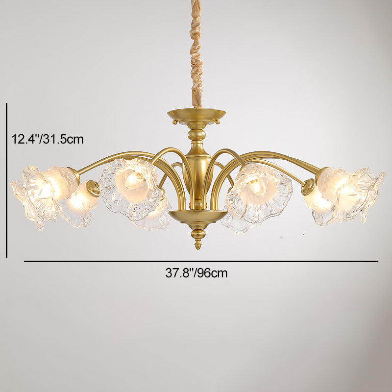 Traditional French Branch Curved Rod Flared Flower Iron Glass 5/6/8/10 Light Chandelier For Living Room