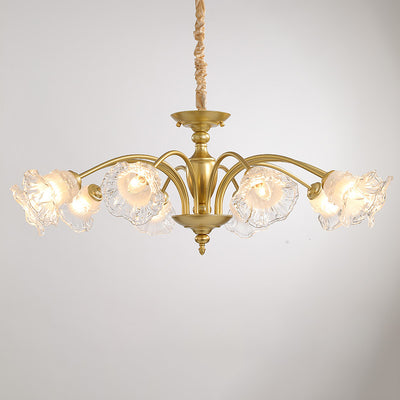 Traditional French Branch Curved Rod Flared Flower Iron Glass 5/6/8/10 Light Chandelier For Living Room