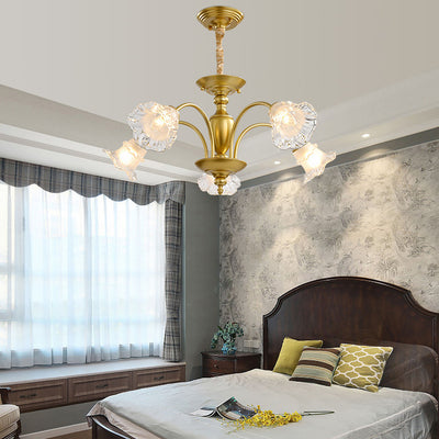 Traditional French Branch Curved Rod Flared Flower Iron Glass 5/6/8/10 Light Chandelier For Living Room