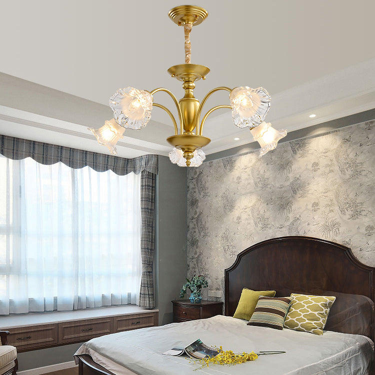 Traditional French Branch Curved Rod Flared Flower Iron Glass 5/6/8/10 Light Chandelier For Living Room